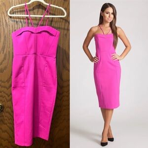 Bardot Vibrant Hot Pink Pin Up Midi Dress US 4 XS